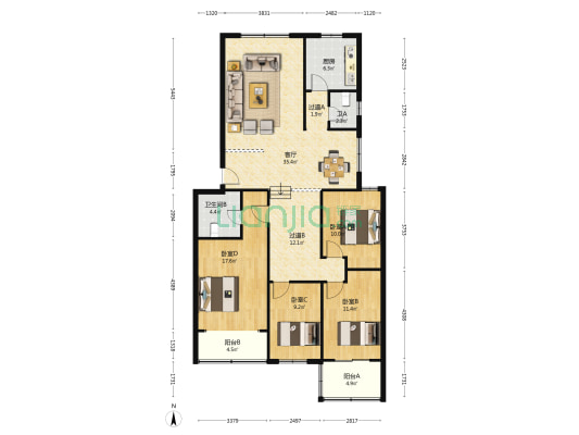 和园 4室1厅2卫 140平方