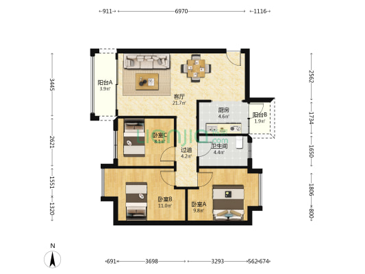 陵州景苑 3室1厅1卫 90平方