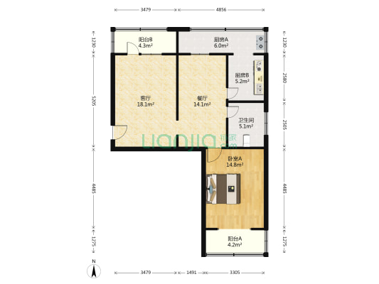 交通执法局宿舍 1室2厅1卫 74平方
