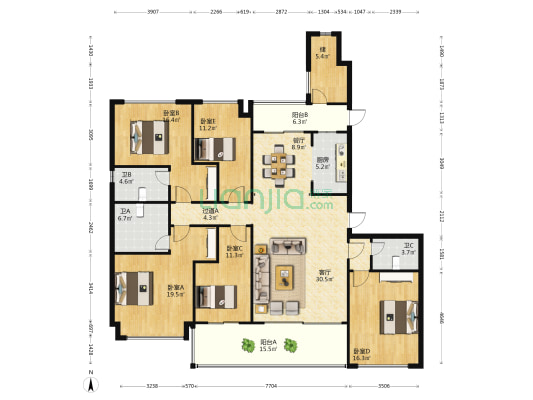 华侨城曦海岸一区 5室2厅3卫 212平方