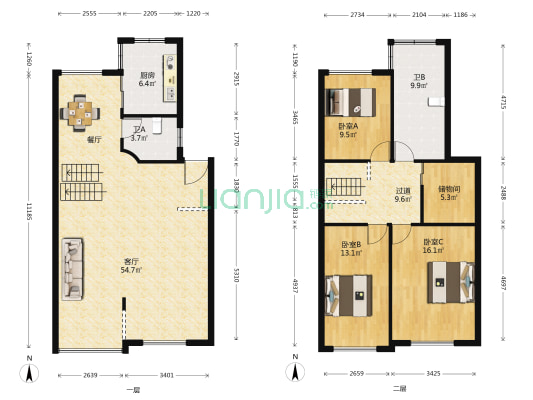 城市阳光 3室1厅2卫 140平方