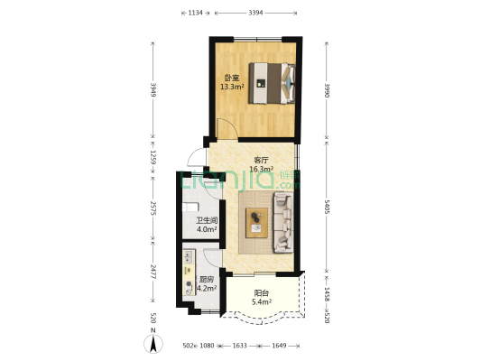 碧湖新村 1室1厅1卫 52平方