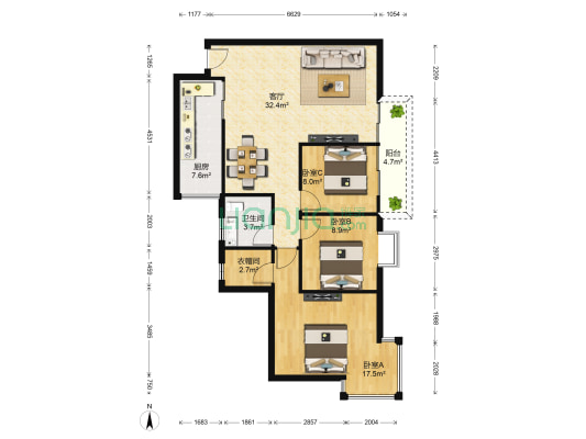 建工二村 3室1厅1卫 123平方