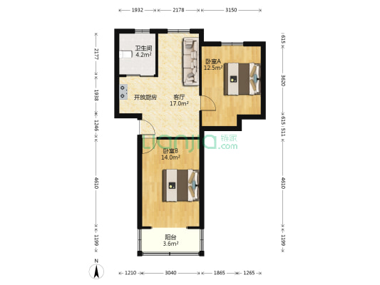 通海一小区 2室1厅1卫 64平方