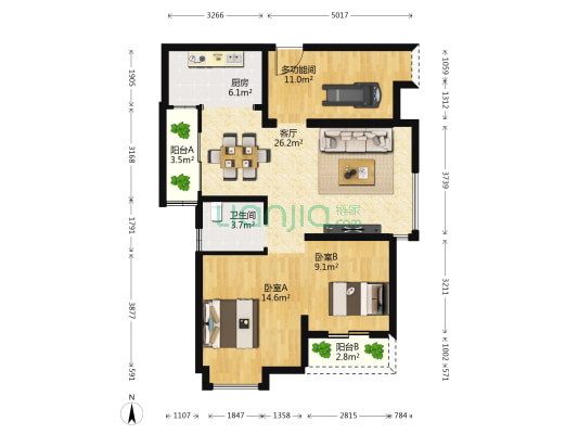 艳阳御澜岸 3室1厅1卫 95平方
