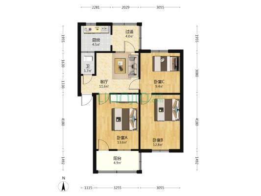 364医院家属院 3室1厅1卫 74平方