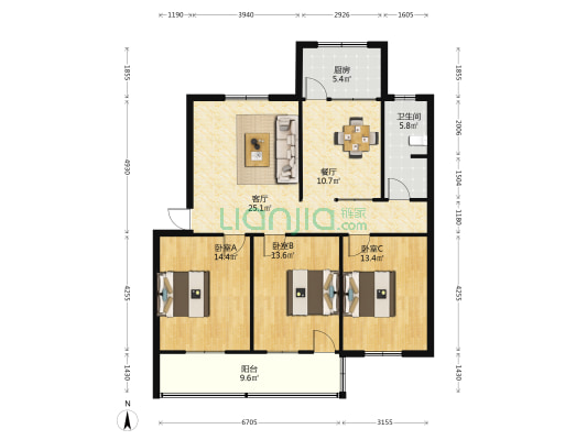市工行家属院 3室2厅1卫 114平方