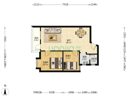 兴丰苑 2室1厅1卫 64平方