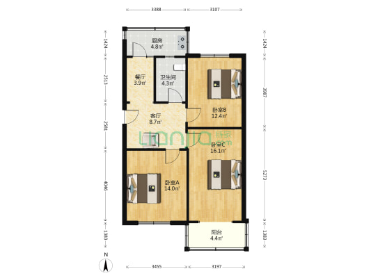 跃进里 3室2厅1卫 82平方