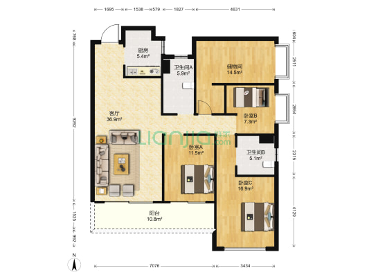 吾悦首府 3室1厅2卫 138平方