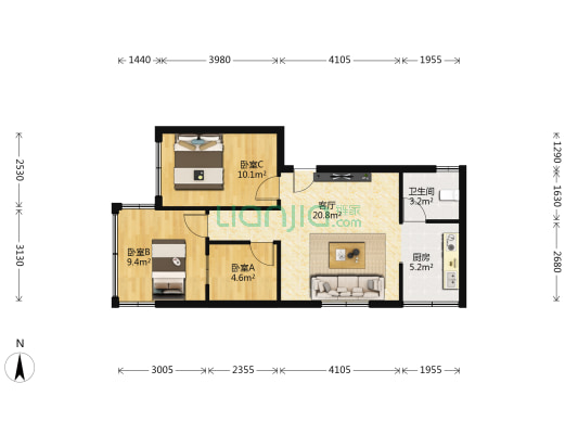 九华路6号 3室1厅1卫 51平方