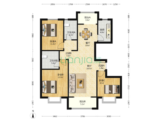 盛龙王座 3室2厅2卫 133平方