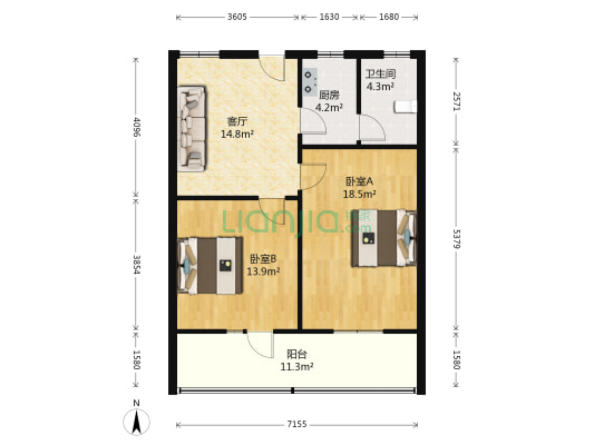 中山路 2室1厅1卫 75平方