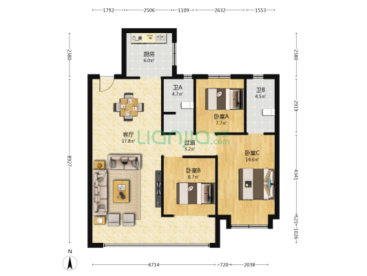 润兰之城C区 3室1厅2卫 121平方