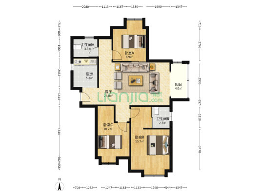 崧泽华城崧文阁 3室1厅2卫 111平方
