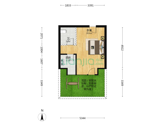 中冶盛世国际广场 1室0厅1卫 48平方
