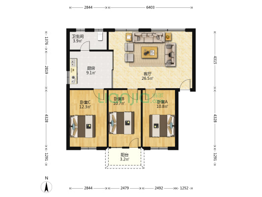 海南监测台宿舍 3室1厅1卫 80平方