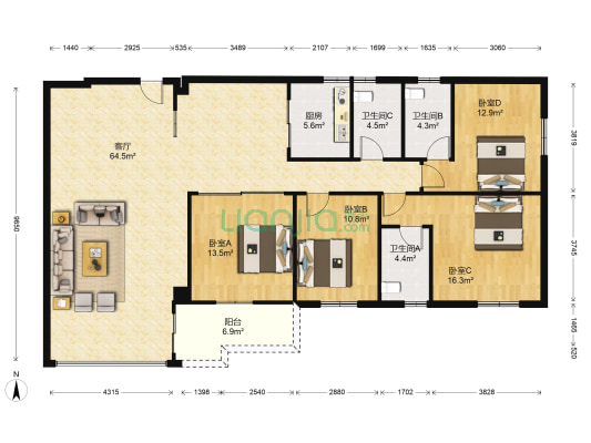 广发大厦 4室1厅3卫 175平方