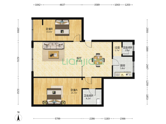 伟业C座商住楼 2室1厅2卫 104平方