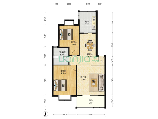 金桥新城(四期) 2室2厅1卫 91平方