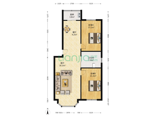 一汽54A2街区 2室2厅1卫 107平方