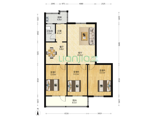 货站街184号院 3室2厅1卫 108平方