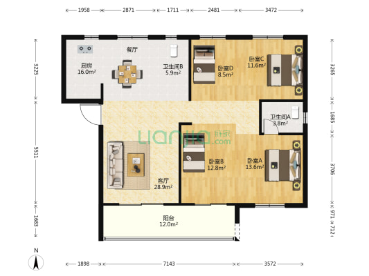 观澜云著 4室1厅2卫 140平方