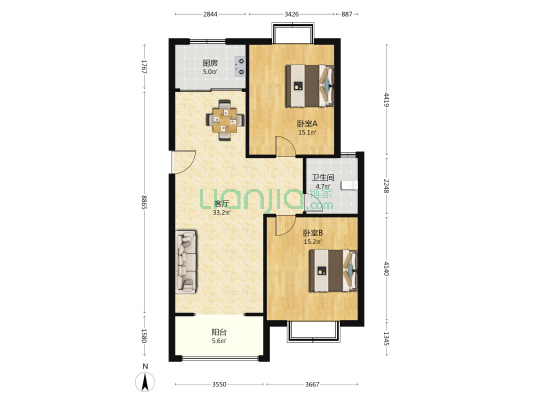 成侯花園 2室1厅1卫 96平方