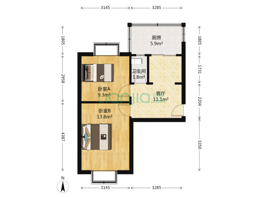 省工商干校宿舍 2室1厅1卫 50平方
