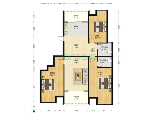 西苑明珠 3室2厅2卫 145平方