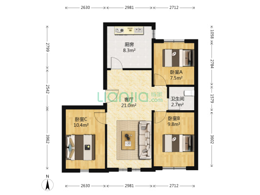 金川家园 3室1厅1卫 64平方