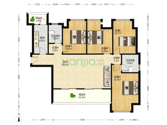 凤凰城锦粼府 4室1厅2卫 131平方