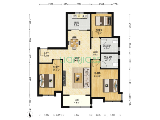 万科正定文化村阳和府 3室1厅2卫 118平方