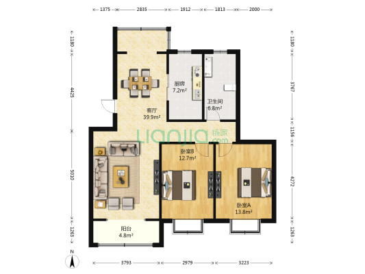 伯爵山庄 2室1厅1卫 106平方