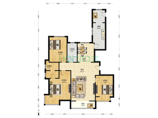丽水苑 3室2厅1卫 159平方