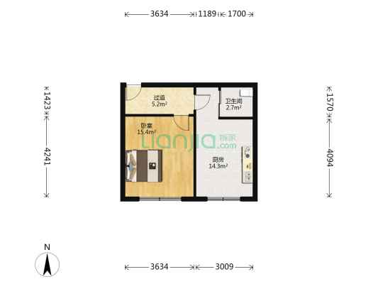 福海小区 1室0厅1卫 52平方