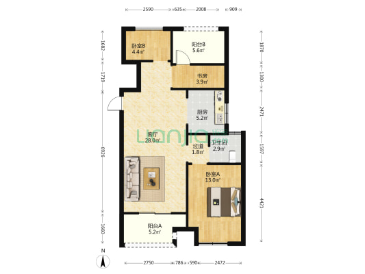 海亮御锦园 3室1厅1卫 87平方