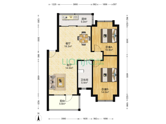 银和怡海花园 2室2厅1卫 81平方