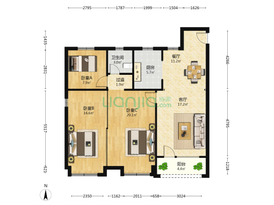 新城悦隽公园里 3室2厅1卫 117平方