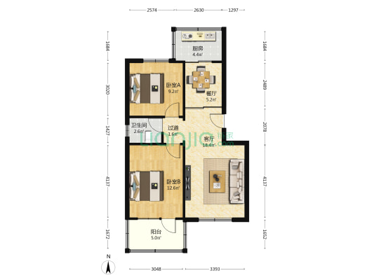 二二四大队居民小区 2室2厅1卫 75平方