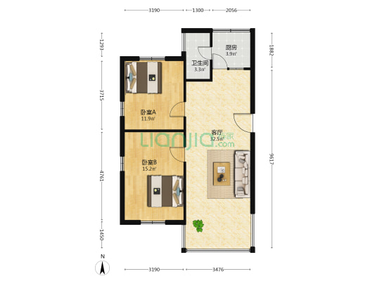 邝家基新邨 2室1厅1卫 66平方