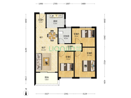 碧桂园中央公园北苑 3室1厅1卫 100平方