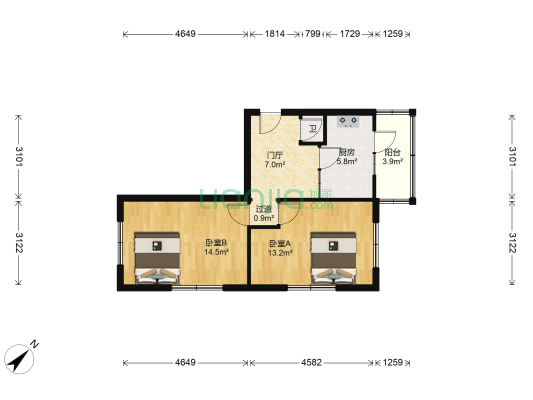 中医药大学家属楼 2室0厅1卫 61平方