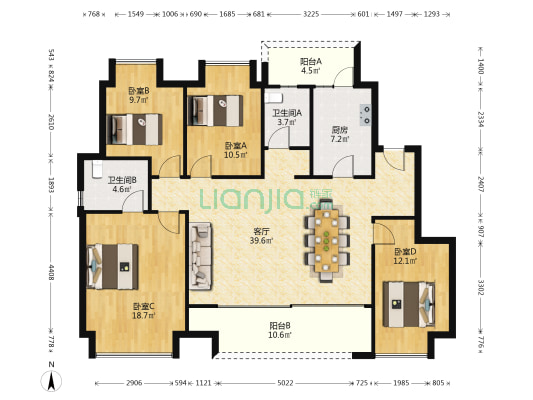 林山郡 4室1厅2卫 137平方