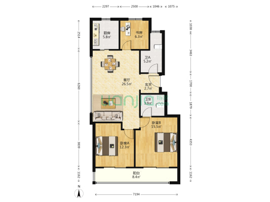 滨辰府 3室1厅2卫 109平方