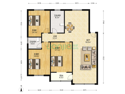 海沙新村 3室1厅2卫 173平方