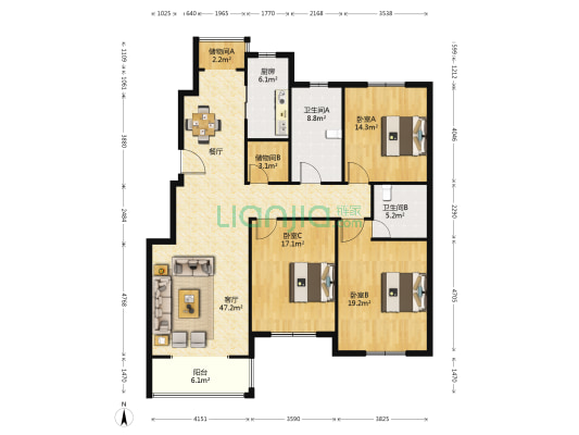 紫金新城 3室1厅2卫 143平方