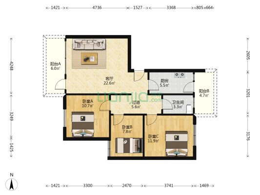 罗湖一路 3室1厅1卫 87平方
