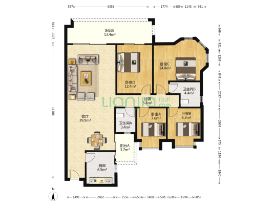 名城御景绿洲 4室1厅2卫 142平方