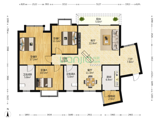 泉海好家园 3室2厅2卫 137平方